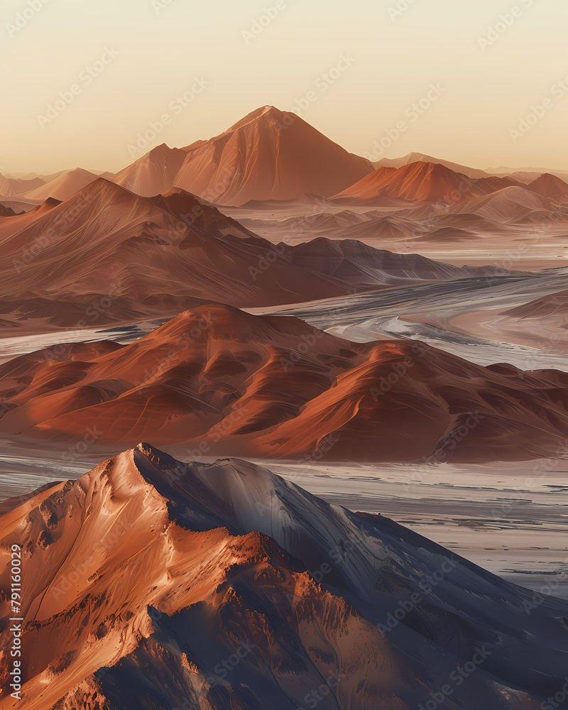Panoramic Desert Artwork: Sunset Sky Over Vast Atacama Landscape With Colorful Mountains