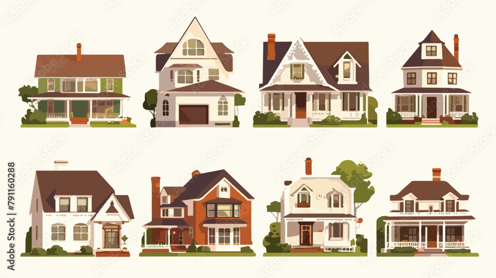Collection of facades of different residential hous