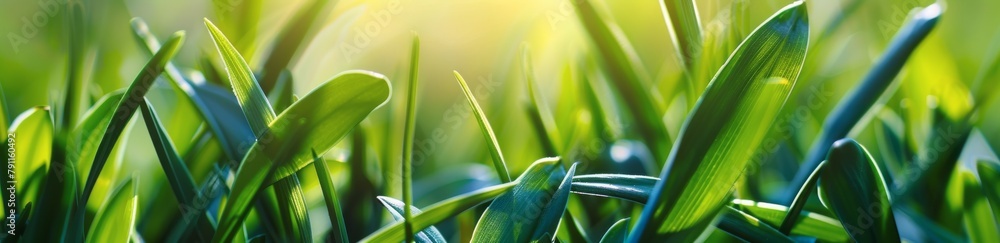 Sunlit Green Grass Close Up Sunlit Green Grass Close Up