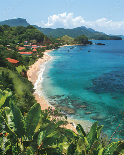 Vibrant Tropical Beach Painting: Martinique, North America, Caribbean
