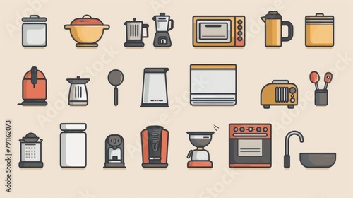 Minimalist Kitchen Line Icon Set Comprehensive Collection of Culinary Appliances and Tools