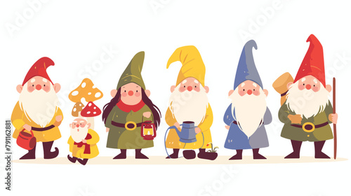 Collection of garden gnomes or dwarfs holding lante