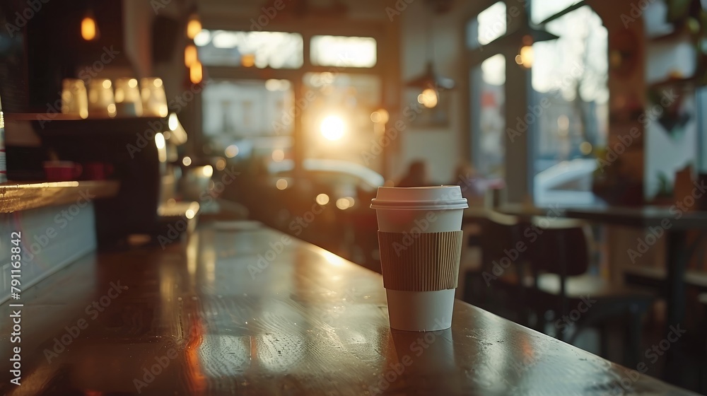 Coffee cup on wooden table in cafe. Coffee shop background Coffee cup on wooden table in cafe. Coffee shop background