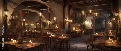 Soft medieval-era restaurant ambiance 🏰✨ Infusing dining with historical charm and cozy vibes, a journey back in time.  MedievalElegance © Elzerl