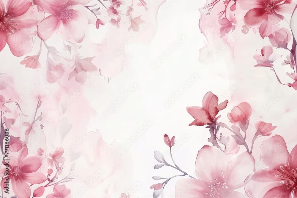 Naklejka premium Pink Flowers Watercolor Painting on White Background