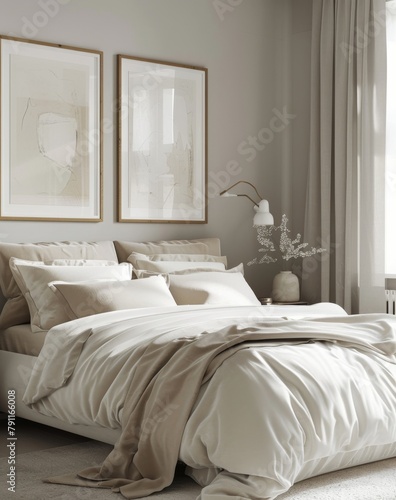 Wallpaper Mural Bedroom With Large Bed and Two Pictures on Wall Torontodigital.ca