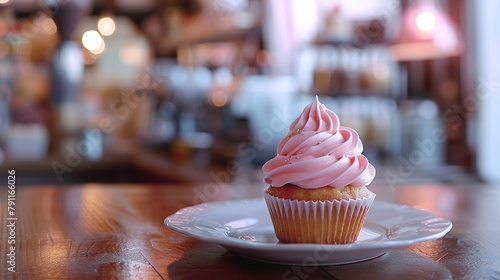 Cupcake in cafe. Delicious dessert background.