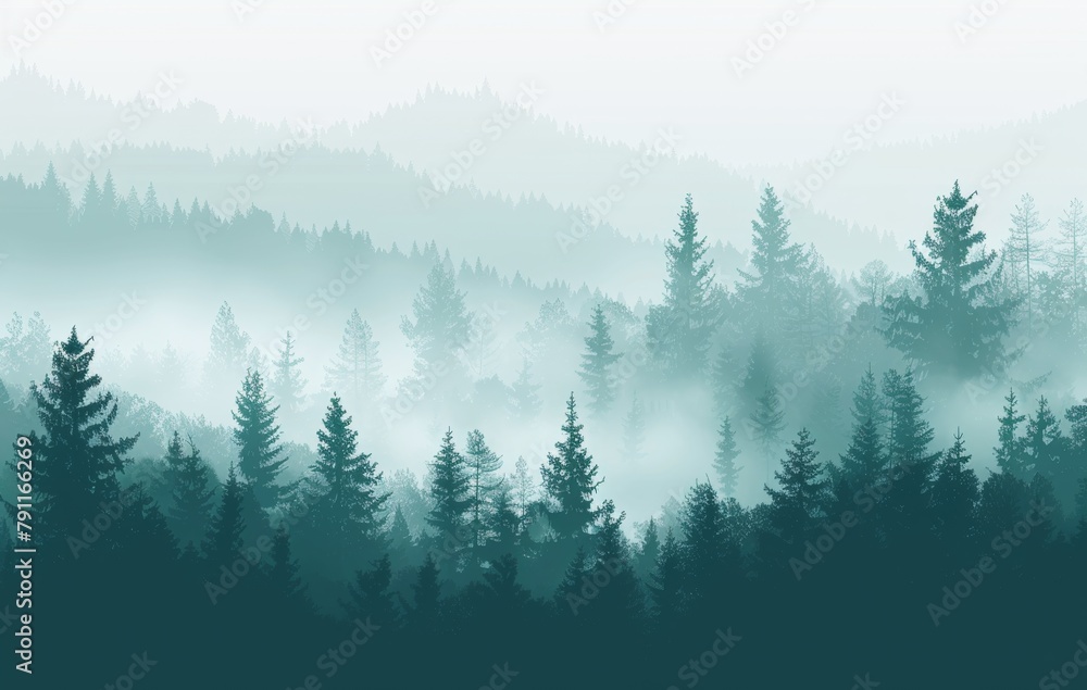 Dense Forest Shrouded in Fog