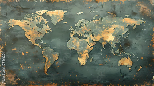 Artistic World Map on Gray Background - Colorful Painted World Map Artwork