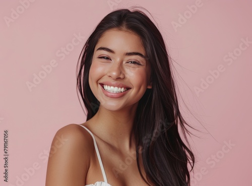 Smiling Woman With Long Hair in Tank Top