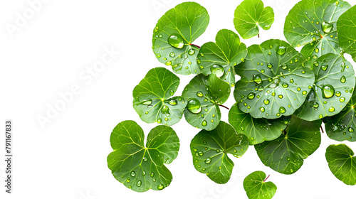 Centella asiatica leaves with rain drop isolated on white background top view photo