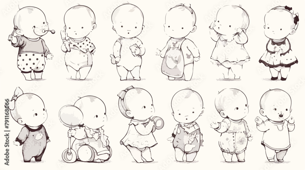 Collection of infant children or babies dressed in