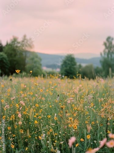 Field of Wildflowers With Mountain in Background