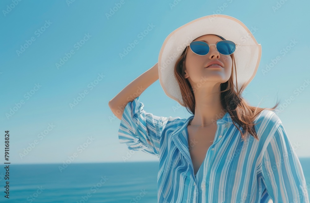 Woman Wearing Hat Standing on Beach Woman Wearing Hat Standing on Beach