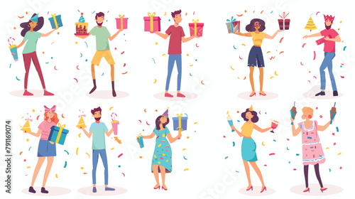 Collection of joyful people celebrating holiday vec