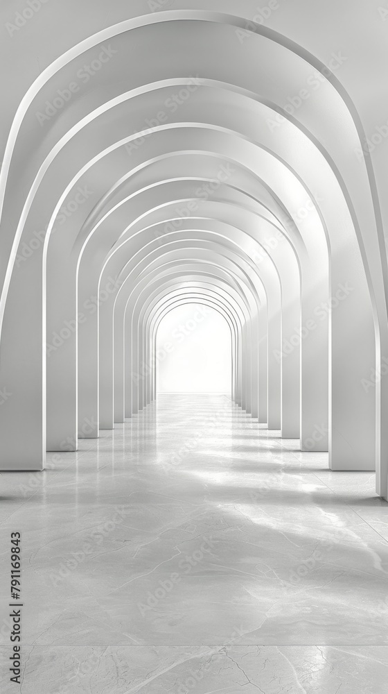 Long Hallway With Arches Leading Into Light