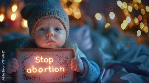 Text stop abortion: advocating for the protection of unborn life, raising awareness about ethical and moral implications of abortion, promoting dialogue and support for alternatives to termination. photo