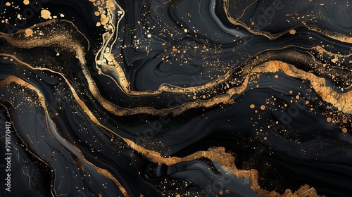 abstract black and gold marble ink texture luxury background design © Bijac