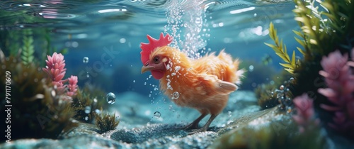 A swimming chicken, showcasing unexpected talent and adding a touch of whimsy to the ordinary. 🐔🏊‍♂️ #QuirkyCharm photo