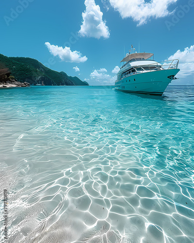 Vibrant Art Painting of a Boat in the Waters of Sint Maarten, North America © netsign