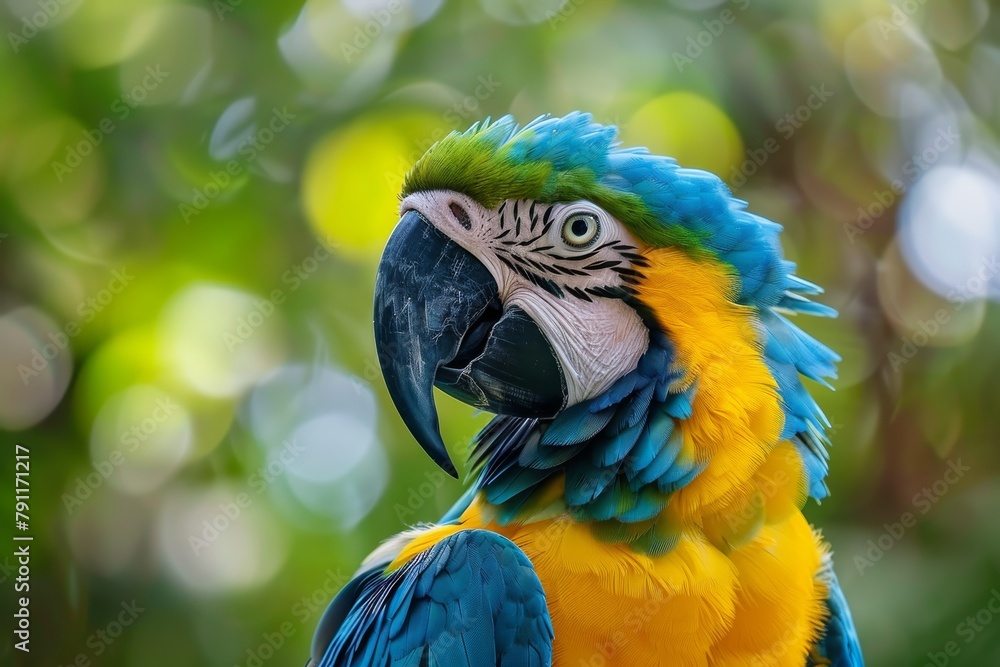 Fototapeta premium Blue and Yellow Parrot Perched on a Tree