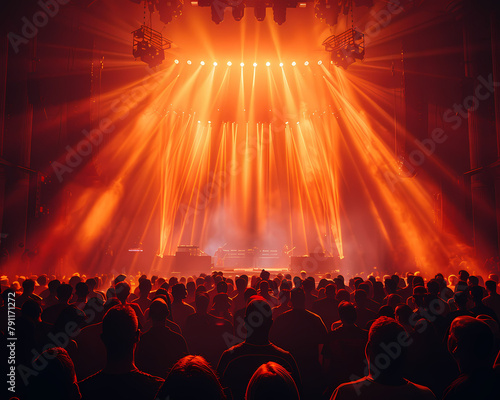 Abstract Painting: Concert Stage Ambiance - Vibrant Crowd in Bar under Dramatic Lighting