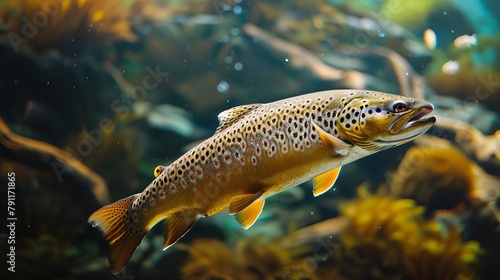 brown trout salmo trutta fario swimming in aquarium freshwater fish species underwater photography photo