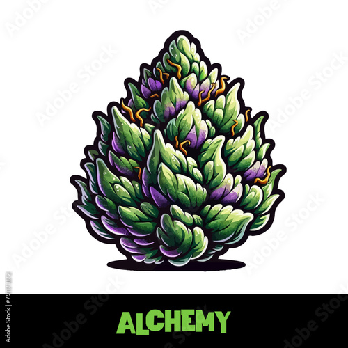 Vector Illustrated Alchemy Cannabis Bud Strain Cartoon
 (ID: 791171872)