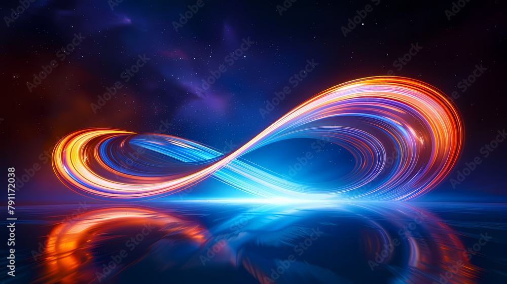 Obraz premium Vibrant Light Painting with Multicolored Streaks Creating an Infinite Symbol, Cinematic 4K Motion Graphics