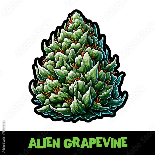 Vector Illustrated Alien Grapevine Cannabis Bud Strain Cartoon
 (ID: 791172855)