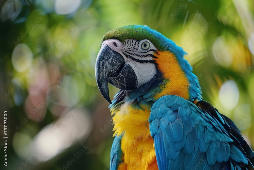 Blue and Yellow Parrot Perched on a Tree