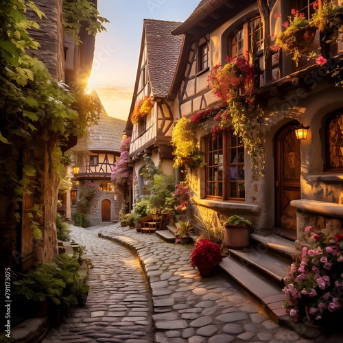 Houses in the old town of Rothenburg ob der Tauber, Germany photo