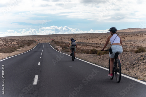 Mountain road on colourful remote basal hills and mountains of Massif of Betancuria  Fuerteventura  Canary islands  Spain