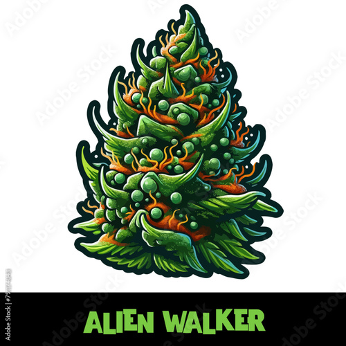 Vector Illustrated Alien Walker Cannabis Bud Strain Cartoon
 (ID: 791174043)