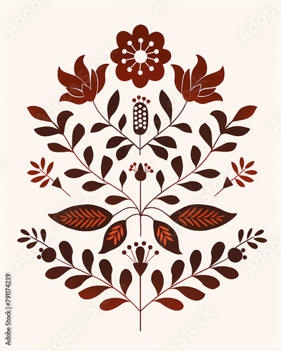 Red and Black Folk-Inspired Mexican Floral Artwork with Geometric Shapes and Negative Space Emphasis