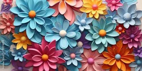 3d multicolored flowers three-dimensional painting background. flower ornament 