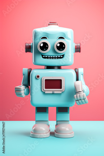 3d illustration of little robot business thumb up while peek on isolated white background photo
