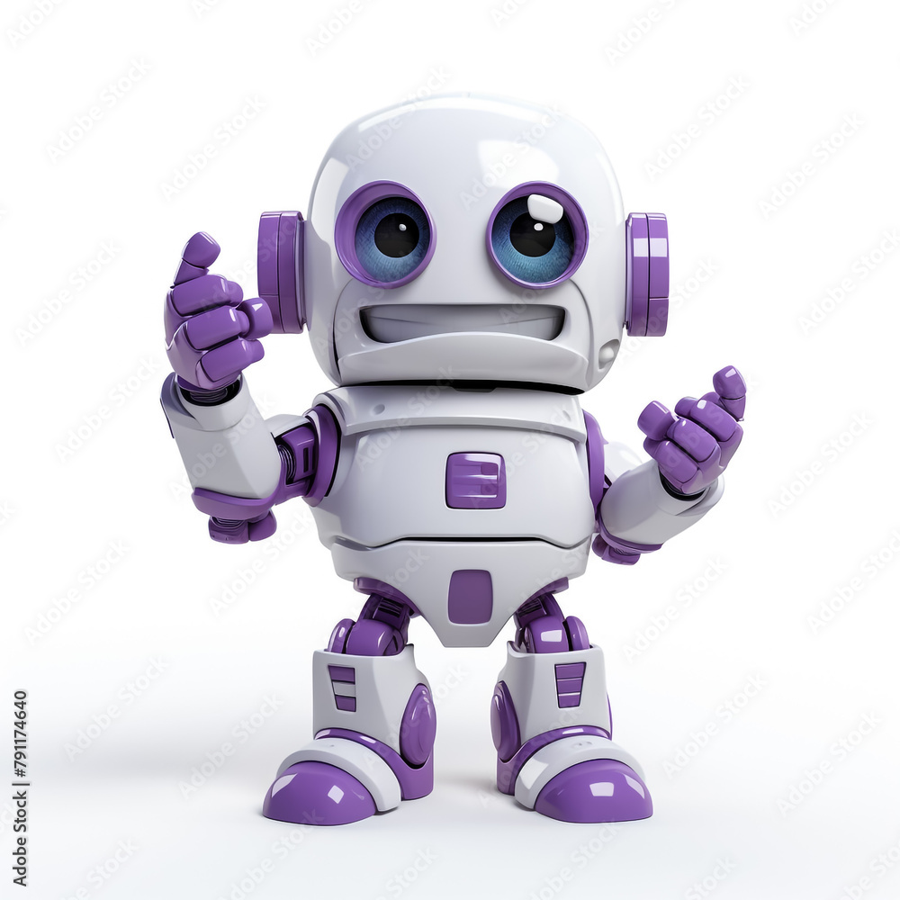 Cute orange robot isolated on white background. 3D rendering image.