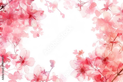 Pink Flowers Watercolor Painting on White Background
