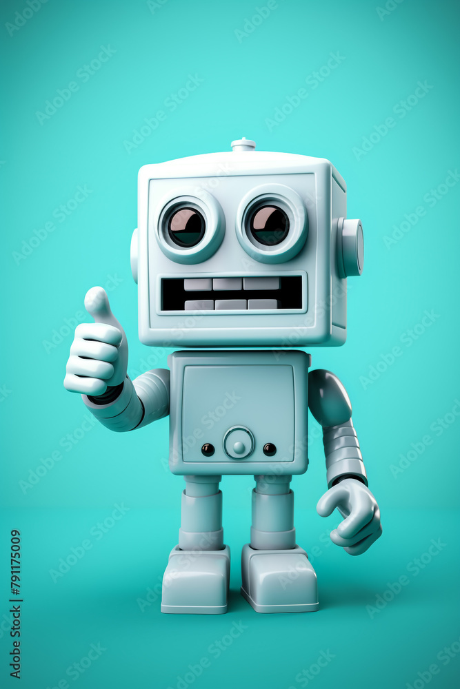 3d illustration of little robot business thumb up while peek on isolated white background