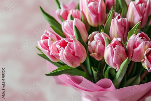 Pink Tulips Bouquet in Front of Window