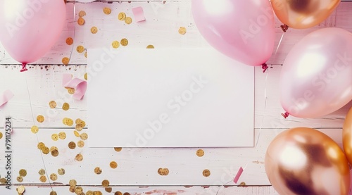White Paper Surrounded by Balloons and Confetti © ArtCookStudio