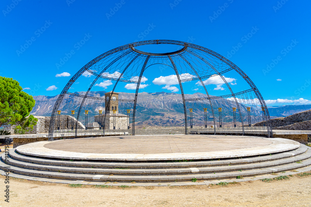 Fototapeta premium Entertainment area in the castle of the town of Gjirokaster, architecture of the Ottoman empire in Gjirocastner- Albania.