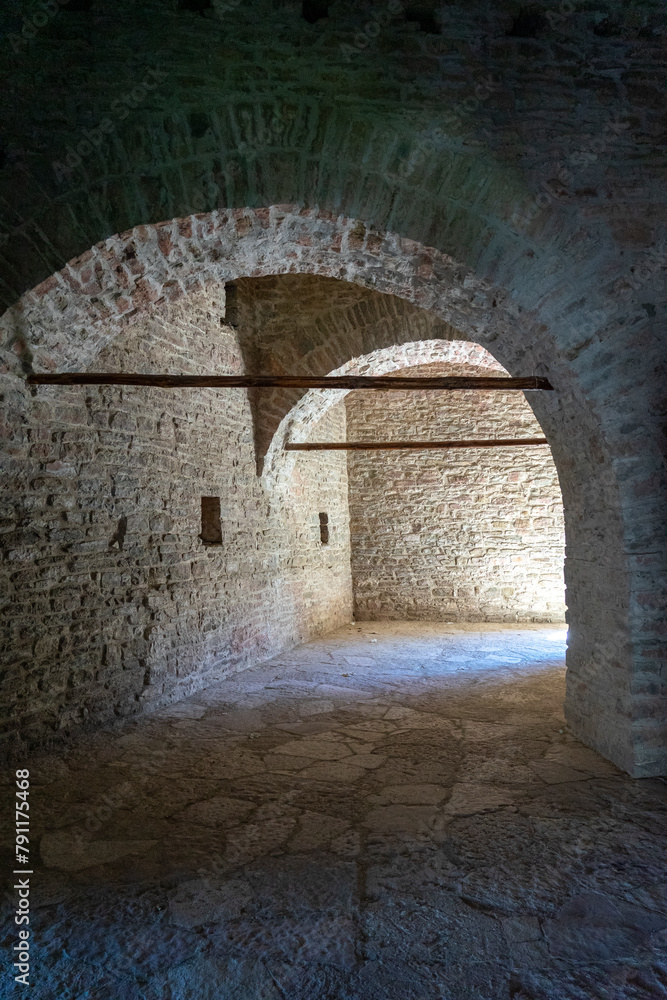 View inside a tunnel of the castle of Gjirokaster, architecture of the Ottoman empire.Girokaster-Albania. View inside a tunnel of the castle of Gjirokaster, architecture of the Ottoman empire.Girokaster-Albania.