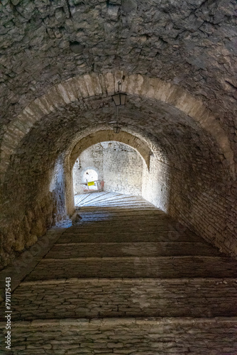 View inside a tunnel of the castle of Gjirokaster  architecture of the Ottoman empire.Girokaster-Albania.