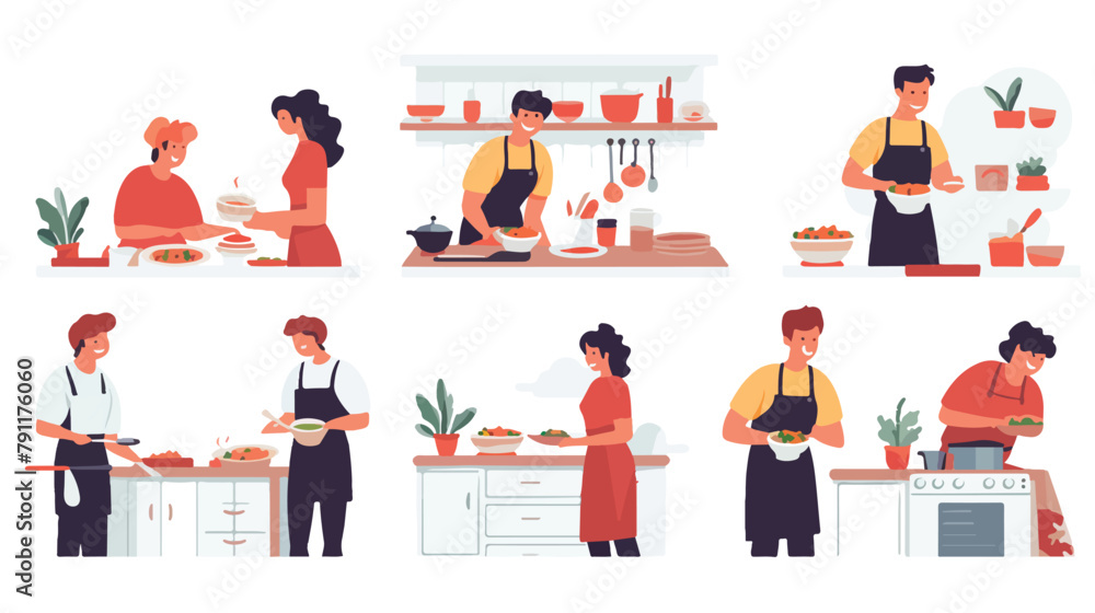 Collection of people cooking in kitchen serving tab