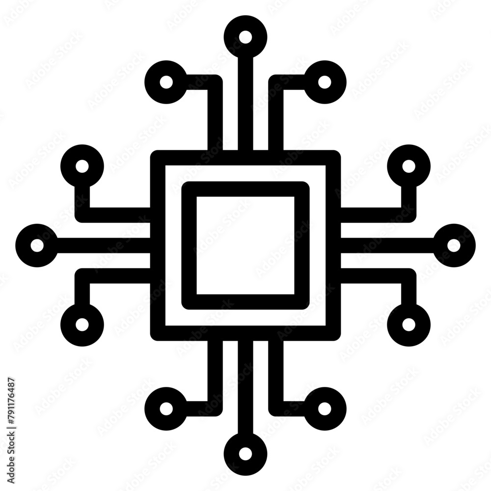 Computer chip circuit board line icon for apps and websites Computer chip circuit board line icon for apps and websites