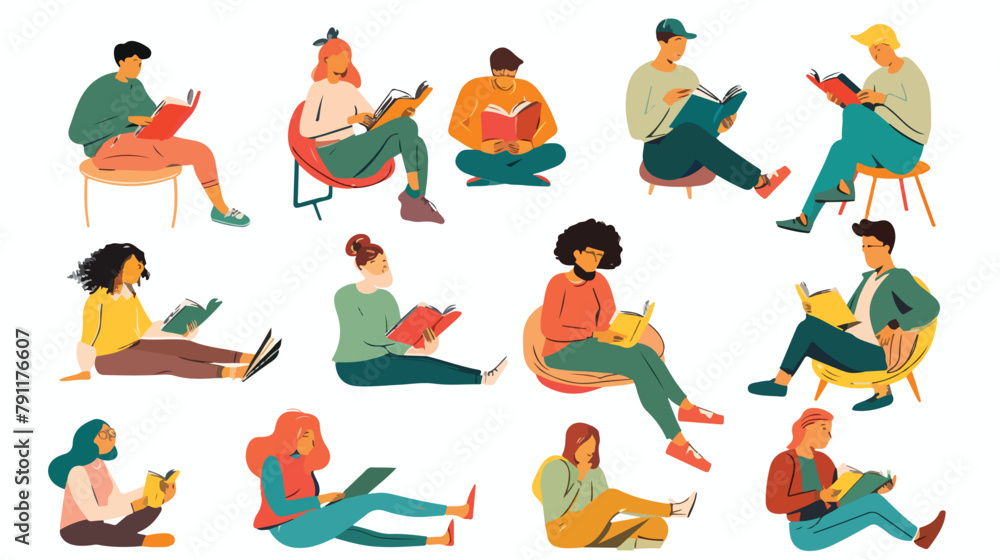Collection of people reading or students studying a