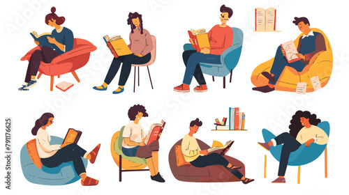 Collection of people reading or students studying a