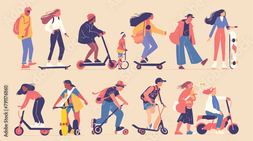 Collection of people riding skateboard longboard an